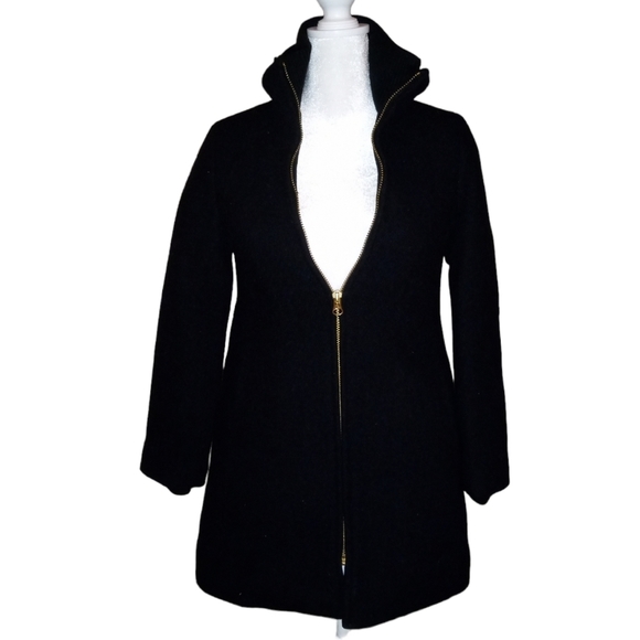 NWT J.Crew "Lodge" Black Coat in Nello Gori Italian Stadium Cloth Wool Size 00P - Picture 4 of 8